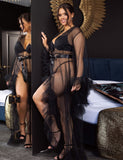 Long White & Black Sexy Ruffled Trumpet Sleeves Robe Egypt With Belt