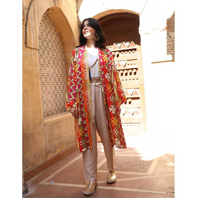 Yellow & orange printed kaftan cardigan