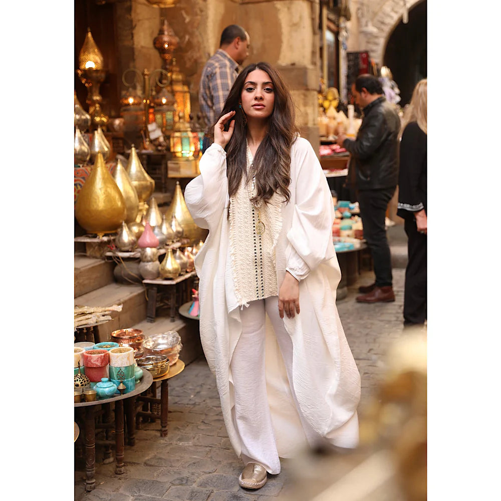 Off white high low kaftan blouse