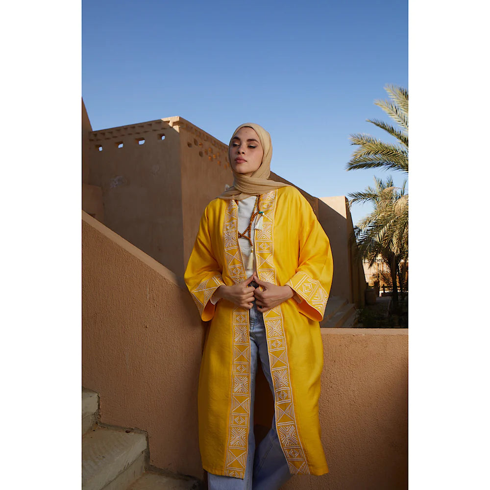 Yellow embroidered kaftan