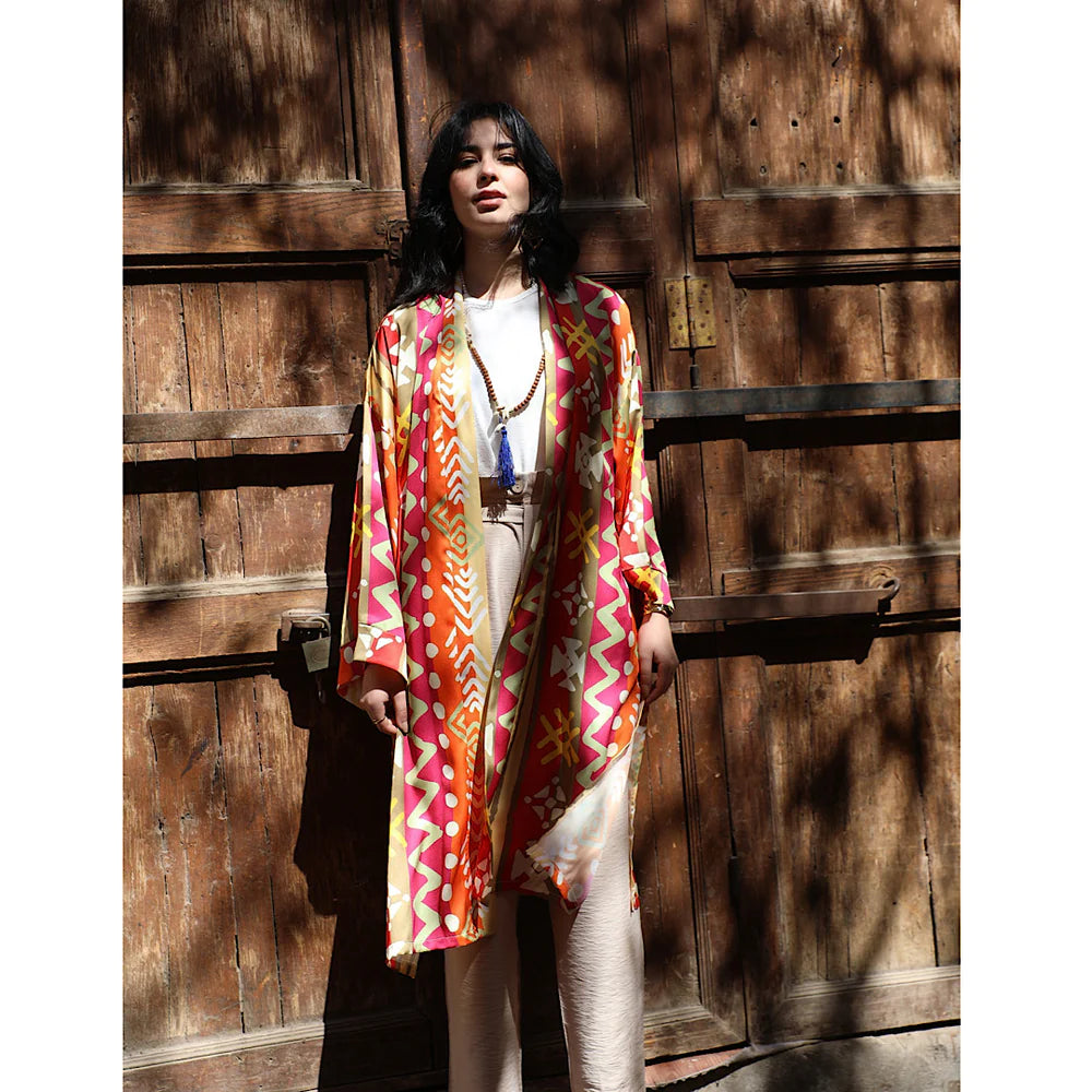 Yellow & orange printed kaftan cardigan