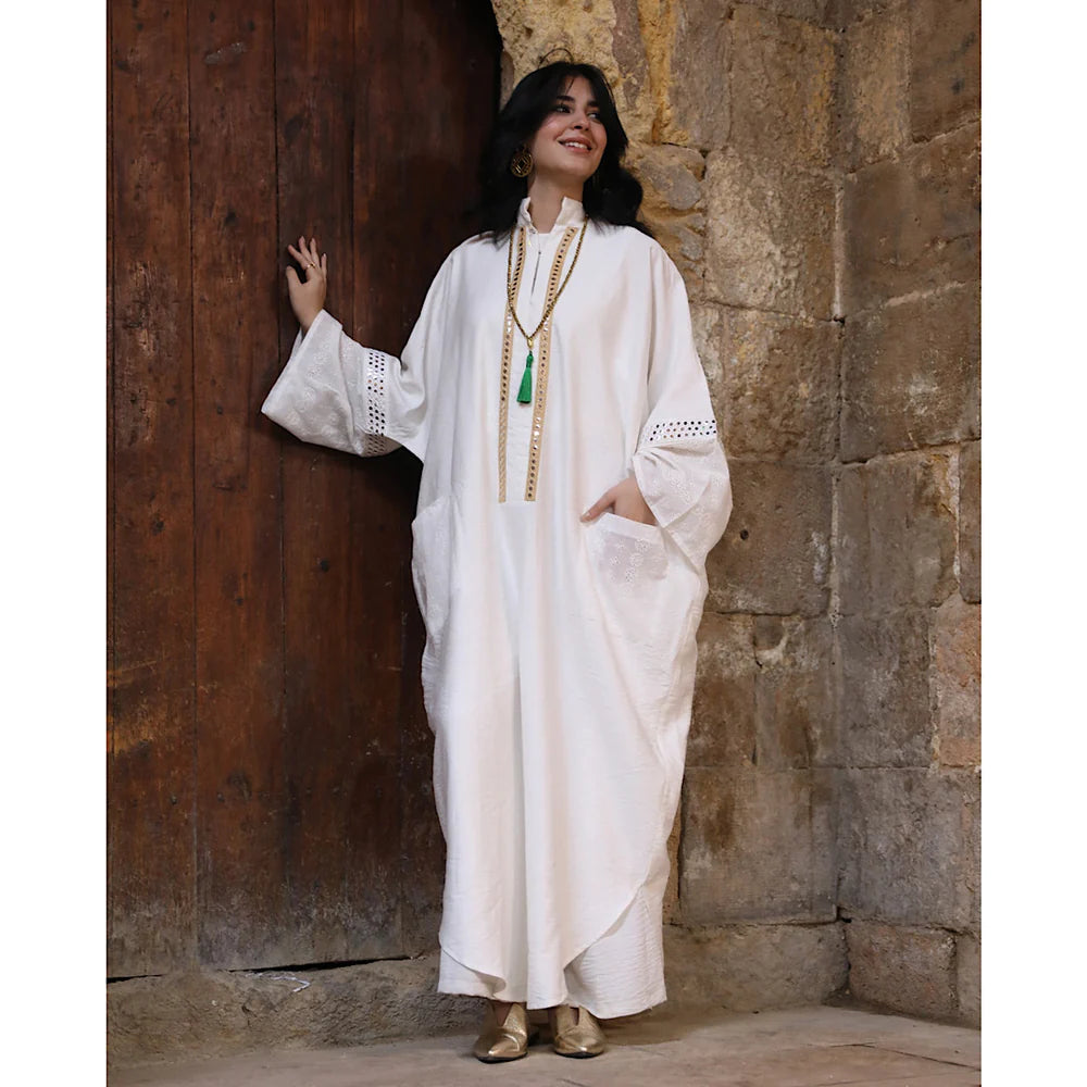 Gold mirrors embroidered kaftan