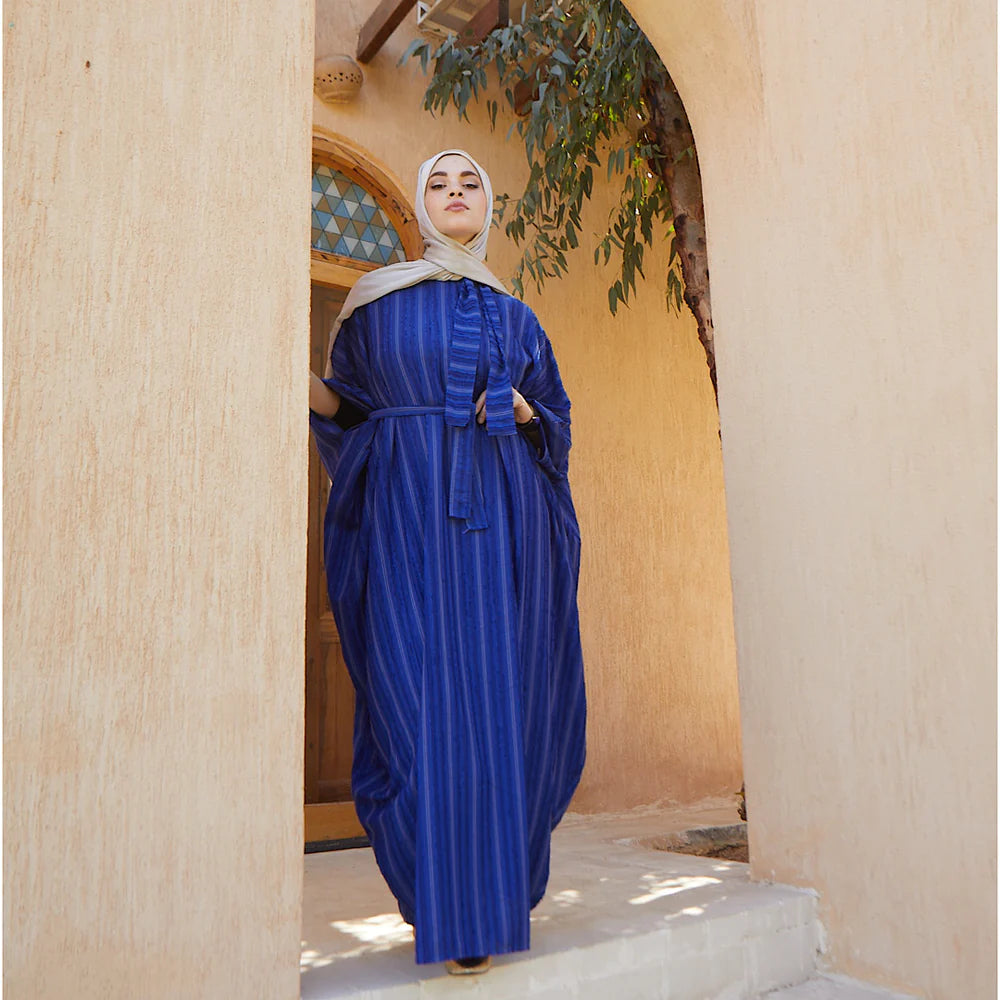 Blue striped satin kaftan