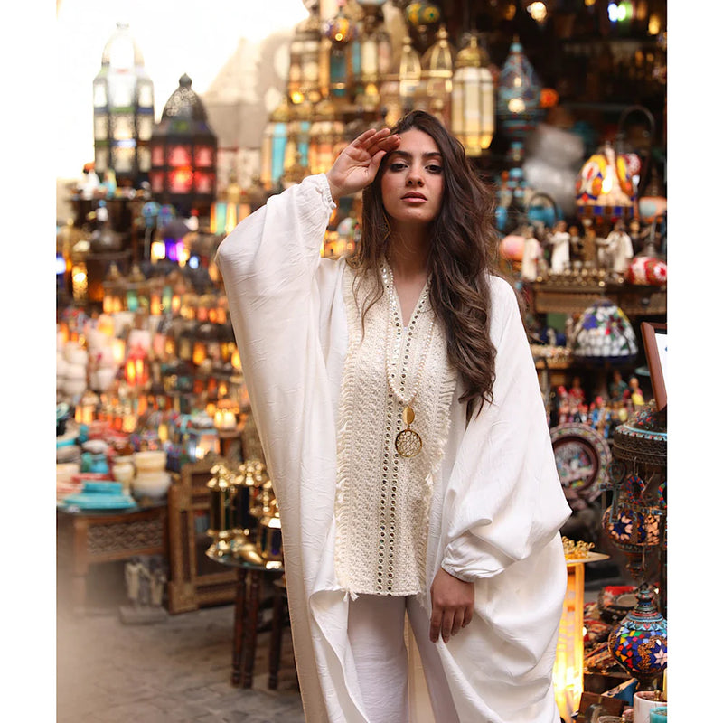 Off white high low kaftan blouse