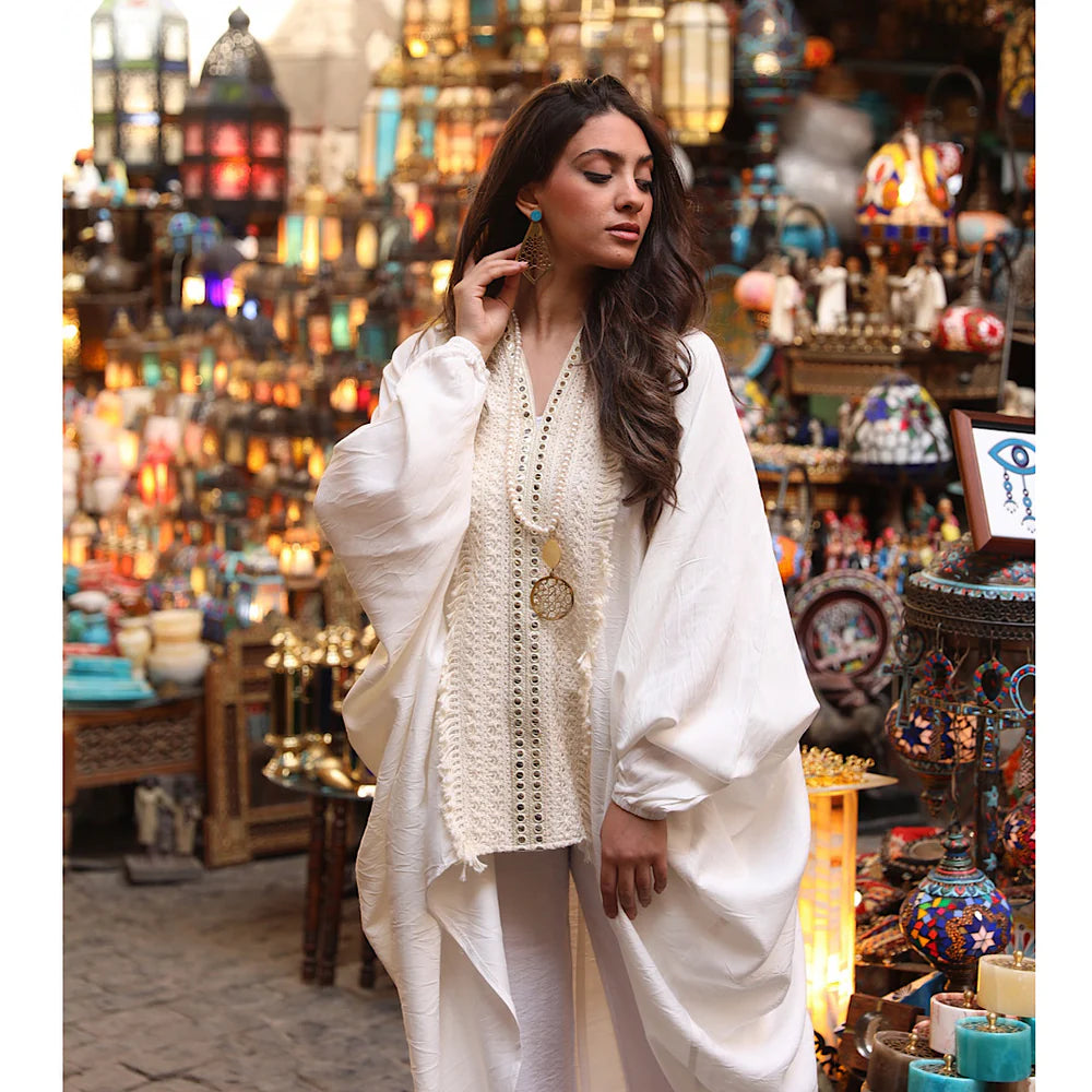 Off white high low kaftan blouse