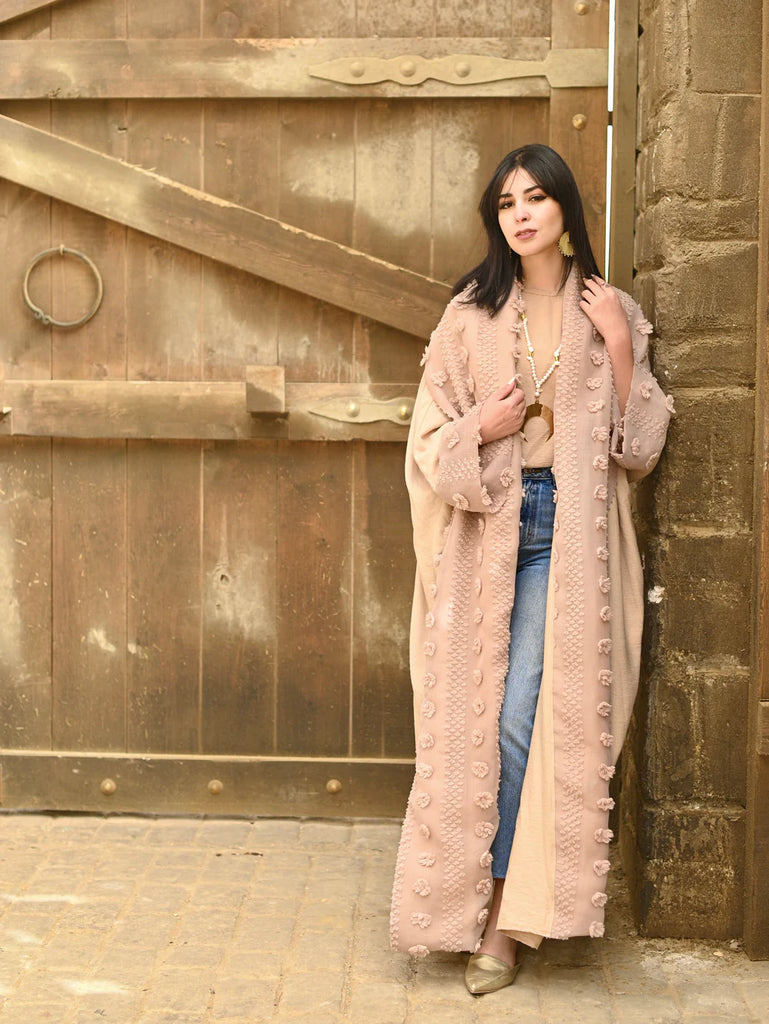 Shawl collar beige linen kaftan