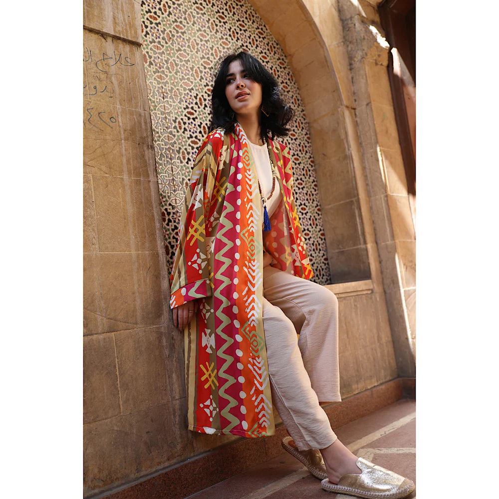 Yellow & orange printed kaftan cardigan