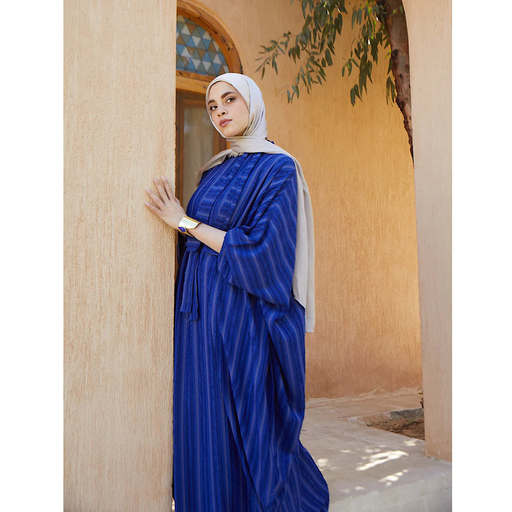 Blue striped satin kaftan