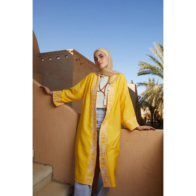 Yellow embroidered kaftan