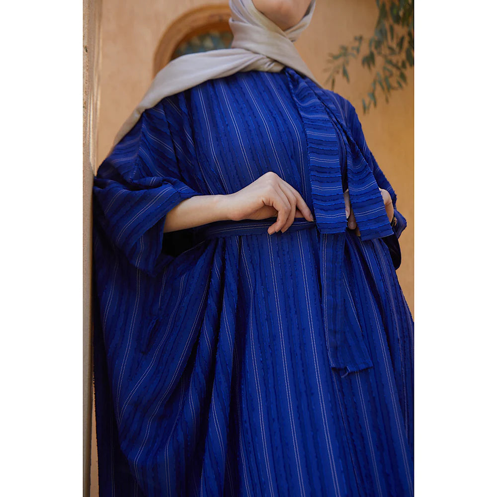 Blue striped satin kaftan