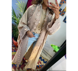 Shawl collar beige linen kaftan