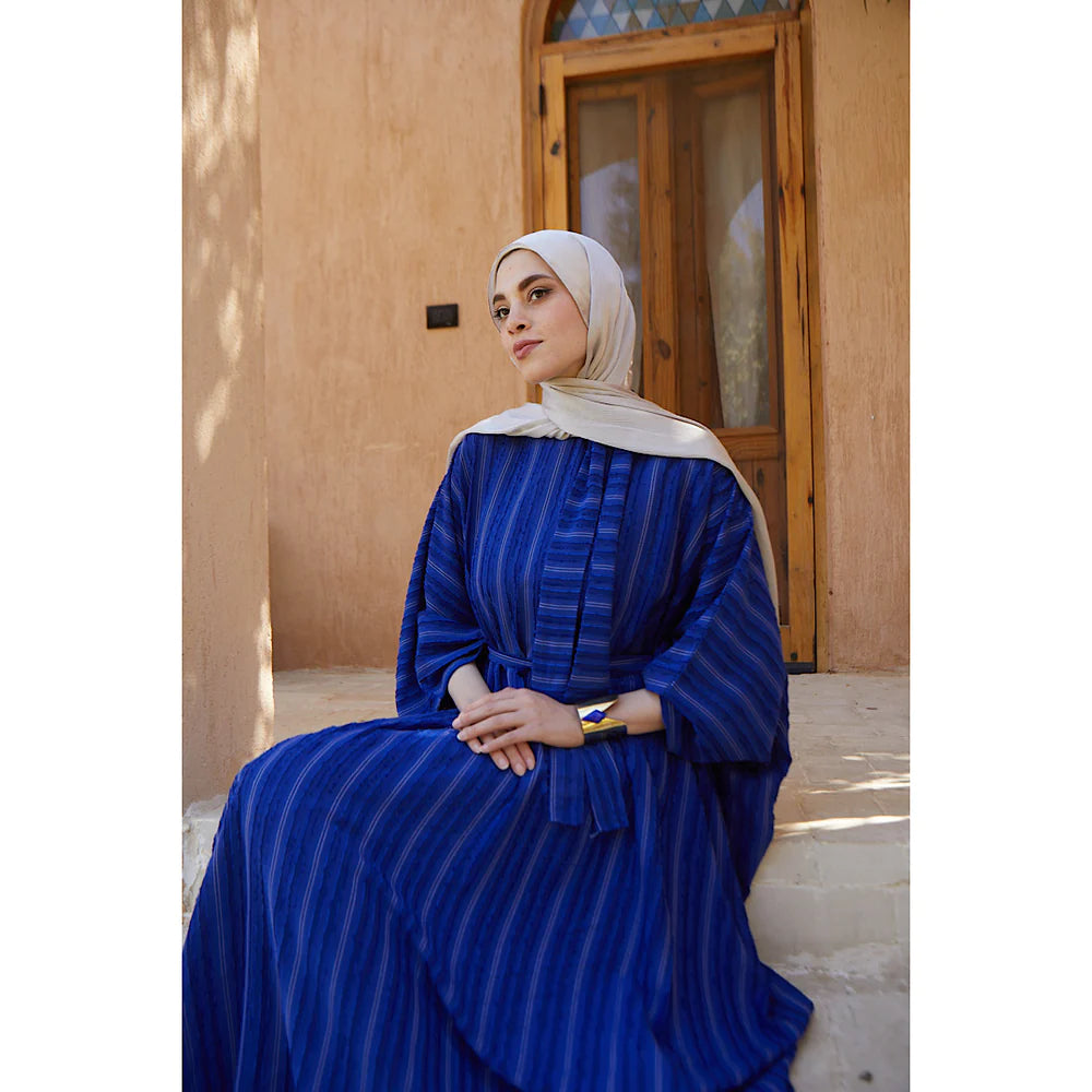 Blue striped satin kaftan