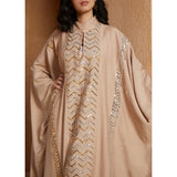 Linen & sequin embroidered beige kaftan