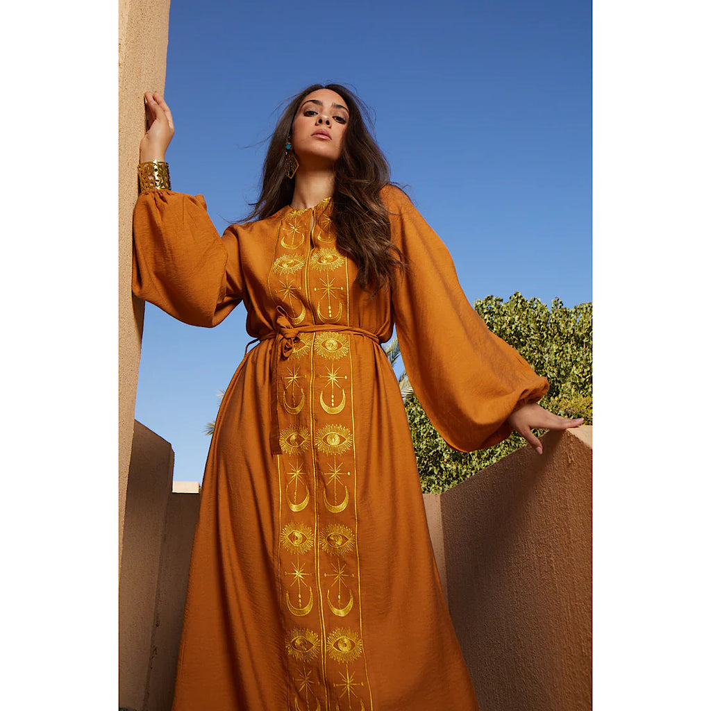 Burnt orange embroidered dress