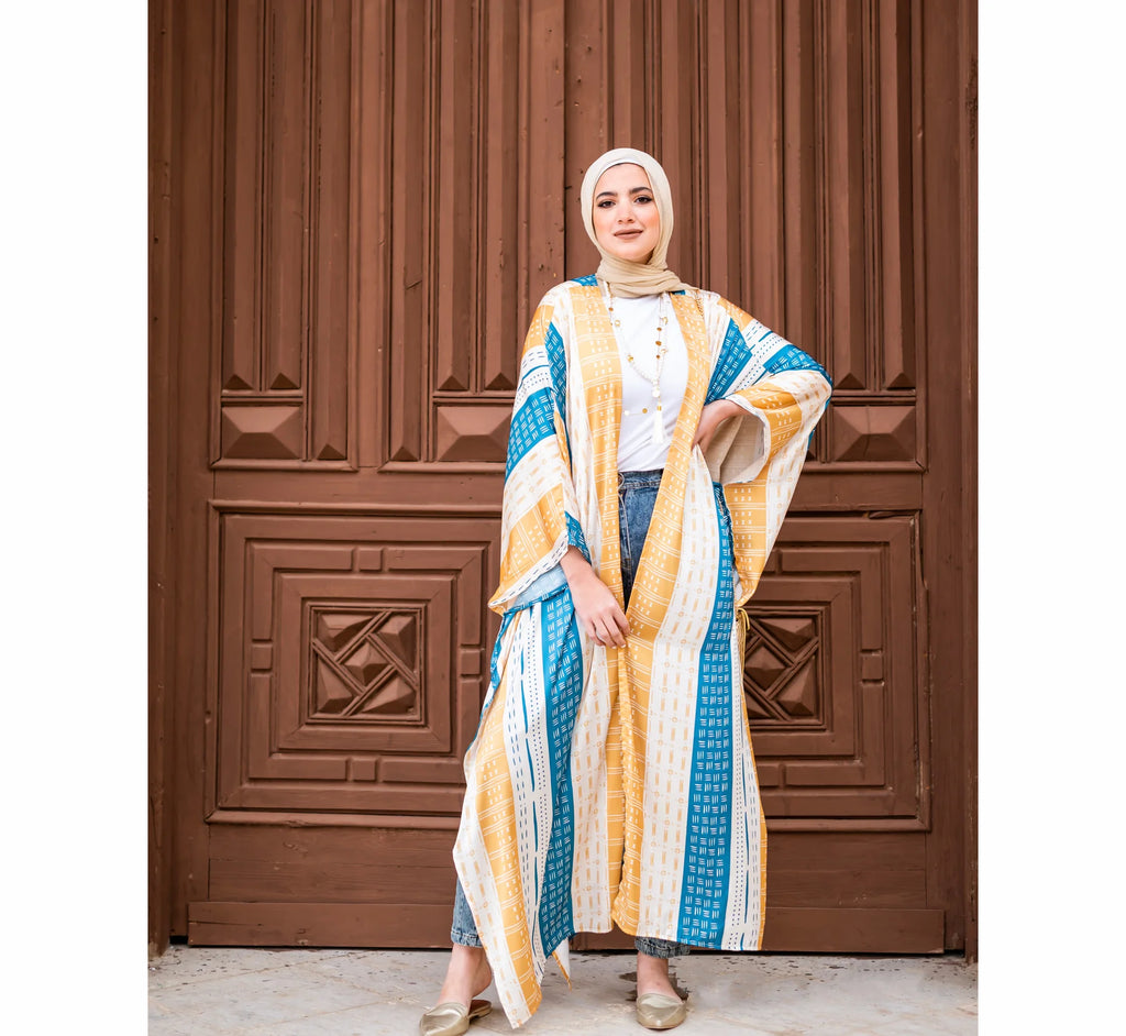 Satin printed kaftan abaya