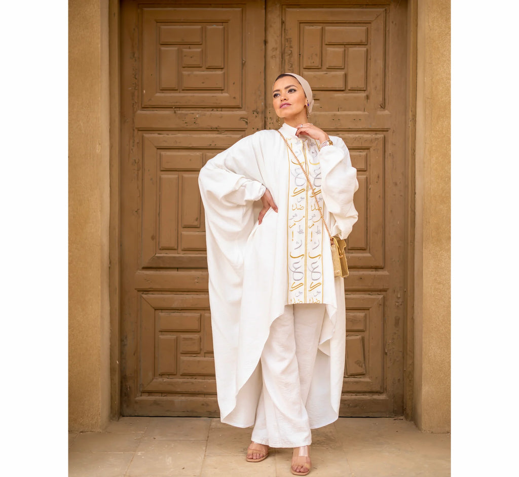 High neck Arabic calligraphy kaftan cardigan