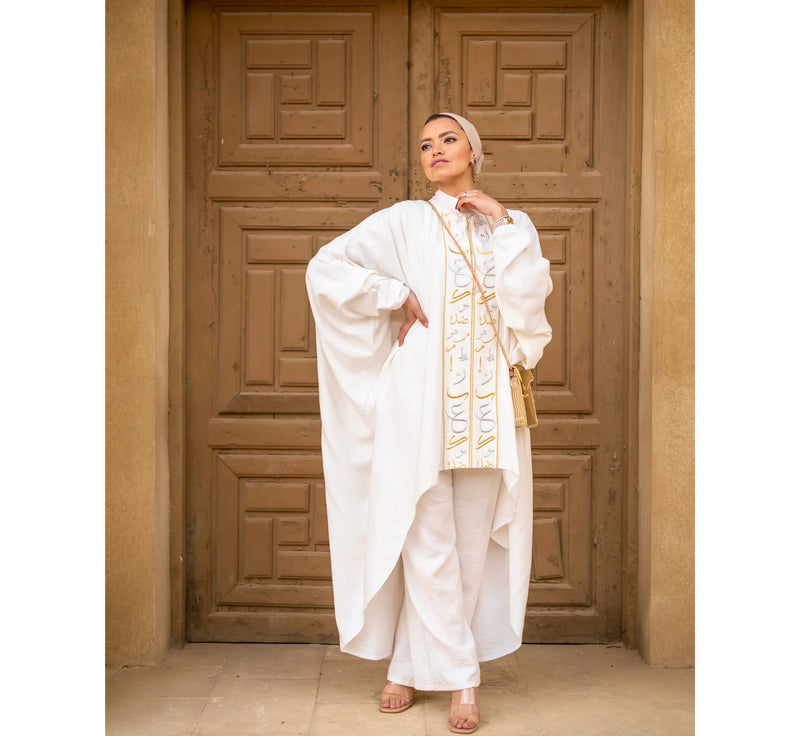 High neck Arabic calligraphy kaftan cardigan