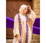 Beige & purple embroidered kaftan cardigan