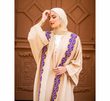 Beige & purple embroidered kaftan cardigan