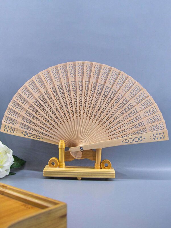 1 pcs Elegant Pure Wood Fans, Handmade Carved Wooden Fan