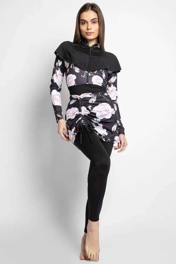 3PACK FULL BODY BURKINI ONE PIECE SWIMSUIT WITH BEACH SKIRT AND PANTS AND SWIM CAP