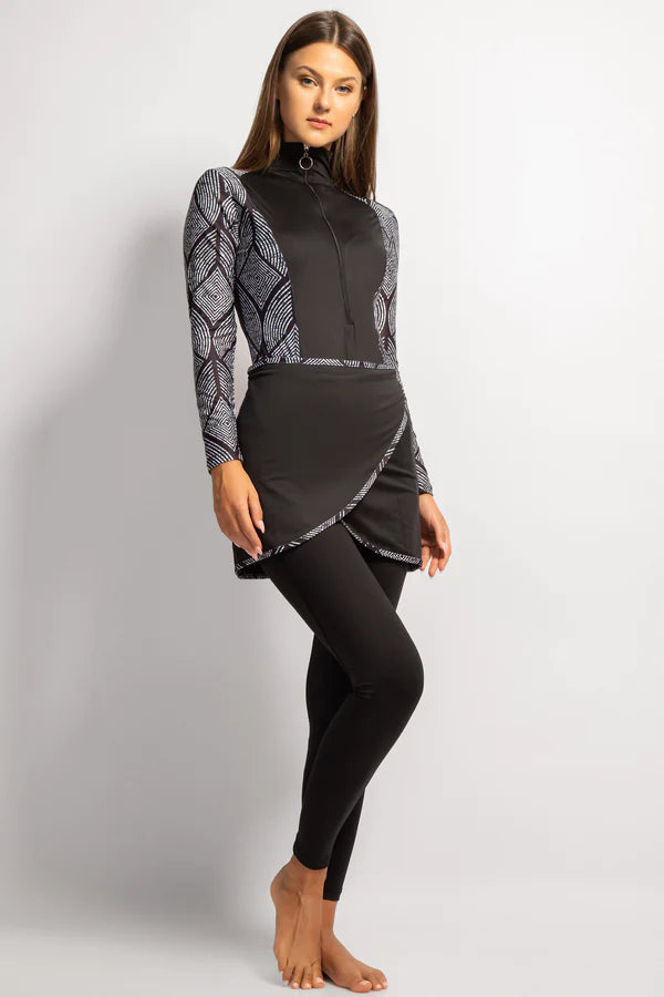 4PACK FULL BODY BURKINI ONE PIECE SWIMSUIT WITH BEACH SKIRT AND PANTS AND SWIM CAP