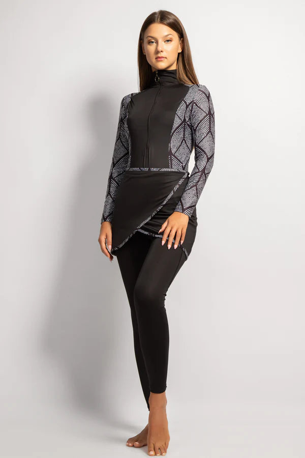 4PACK FULL BODY BURKINI ONE PIECE SWIMSUIT WITH BEACH SKIRT AND PANTS AND SWIM CAP