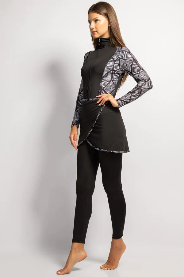 4PACK FULL BODY BURKINI ONE PIECE SWIMSUIT WITH BEACH SKIRT AND PANTS AND SWIM CAP