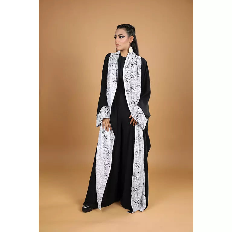 Women's checkerboard lace abaya
