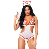 Sexy Nurse Crotchless Costume Teddy Lingerie