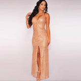 Striped Sequins Nude Long Dress