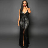 Striped Sequins Nude Long Dress