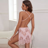 With Farawlaya Red & White & Black Sexy Lace Thin Halter Cross Transparent Sling Nightdress