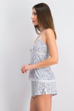 Marilyn Monroe Women's Floral Top And Short Sleepwear Egypt Set, Blue Toss