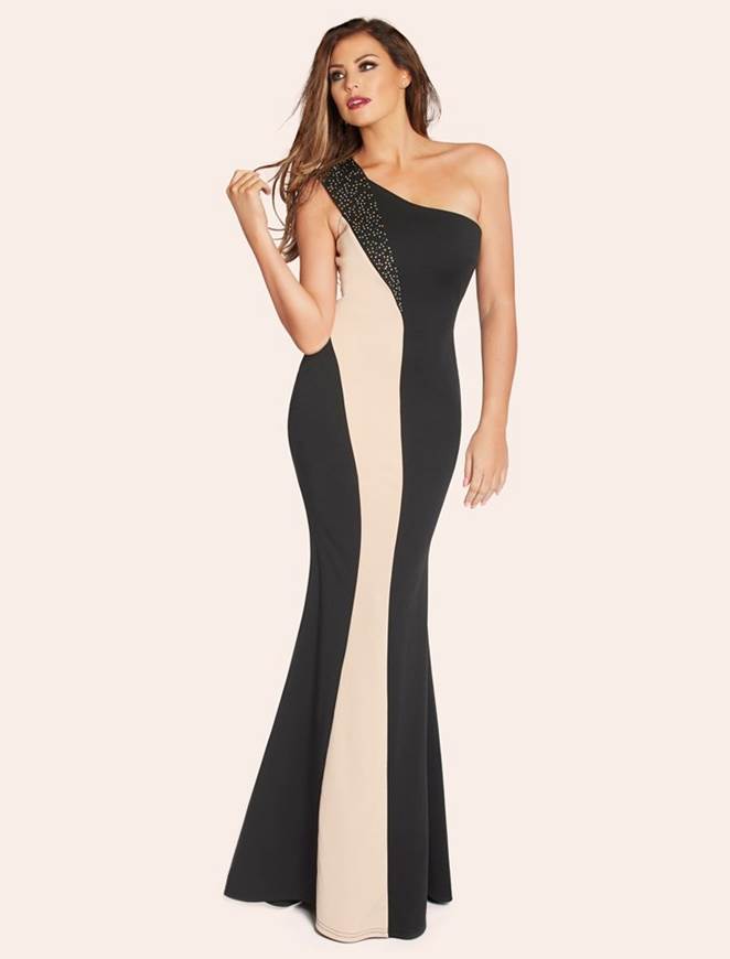 Black And Nude One Shoulder Maxi Dress