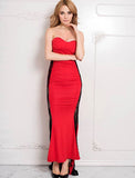 Long Strapless Ruffle Floral Red Prom Dresses