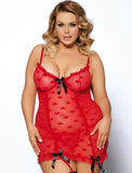 Red Halter Heart Jacquard Mesh Garter Lingerie