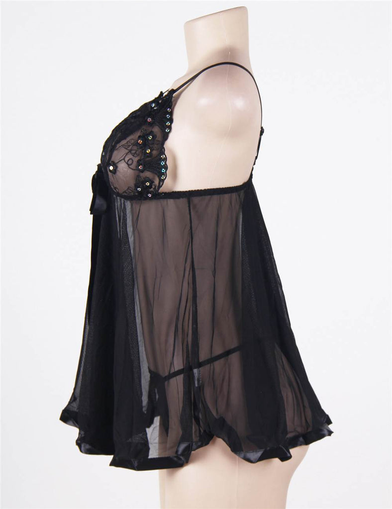 Rosy Sexy Sheer Lace Open Back Babydoll Dress