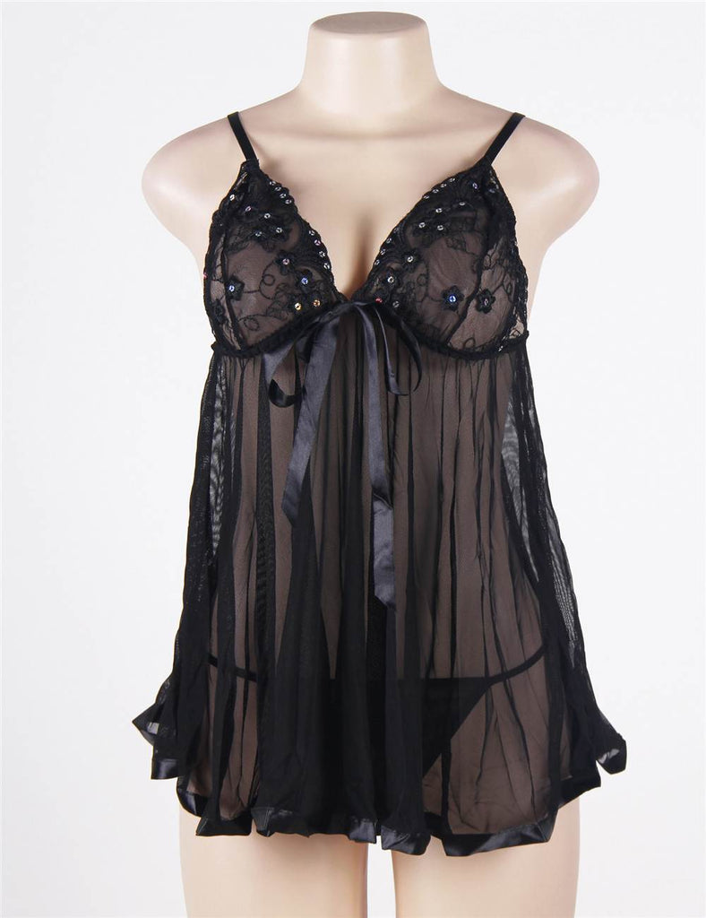 Rosy Sexy Sheer Lace Open Back Babydoll Dress