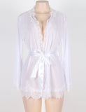 New Sheer Lace Trim Purple & Red & Black & White & Pink Robe With Thong