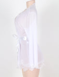 New Sheer Lace Trim Purple & Red & Black & White & Pink Robe With Thong