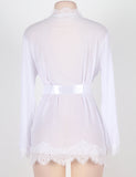 New Sheer Lace Trim Purple & Red & Black & White & Pink Robe With Thong