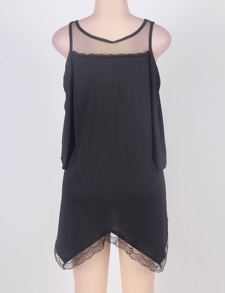 Black Hollow Shoulder Lace Dress