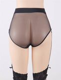High Waist Side Black Garter Fishnet Panty