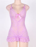 Sexy Red & Purple & Black & White Slim Deep V Neck Lace Sleepwear With Thong