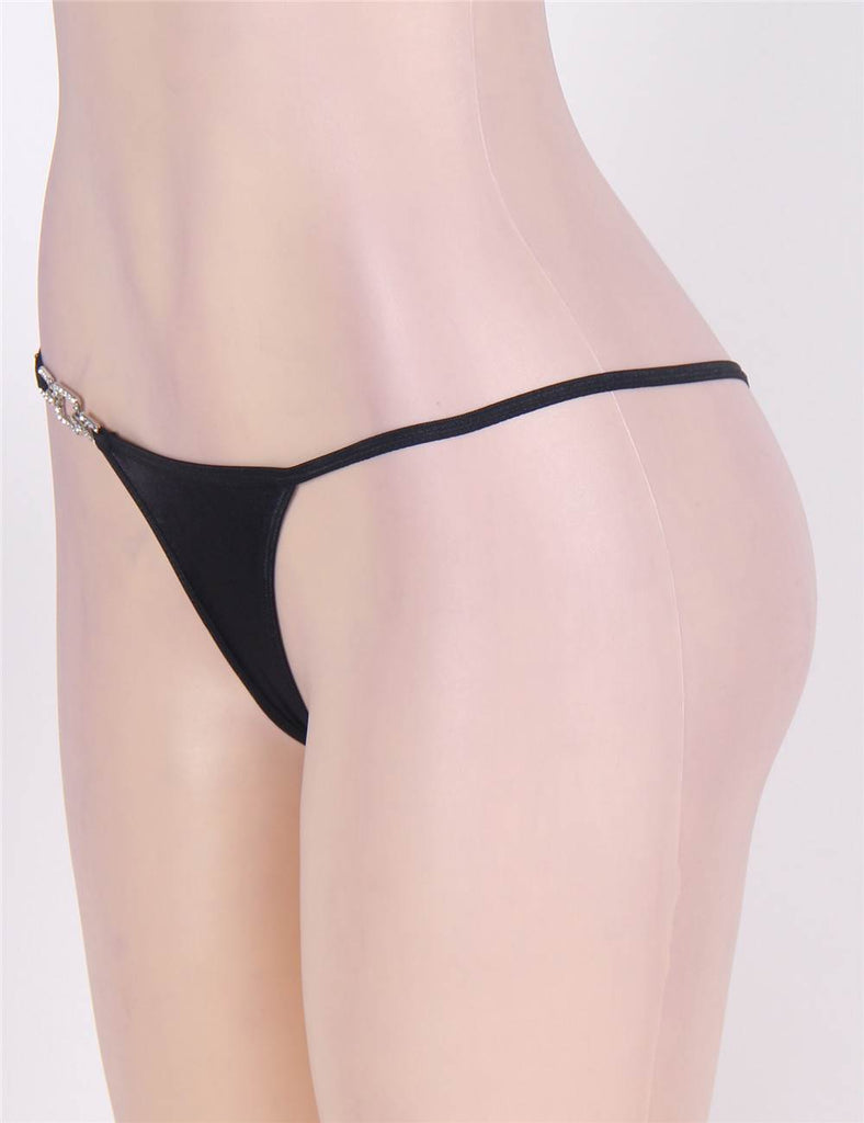 Sexy Black Jeweled Side Thong