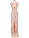 Striped Sequins Nude Long Dress