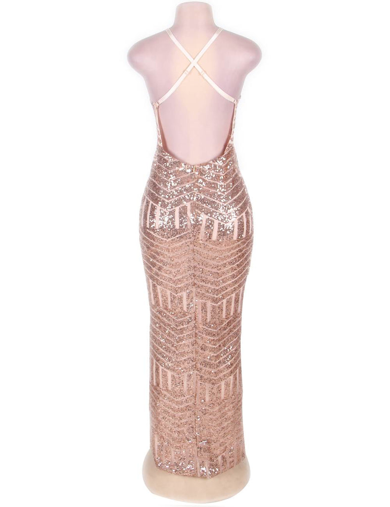 Striped Sequins Nude Long Dress