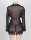 New Sheer Lace Trim Purple & Red & Black & White & Pink Robe With Thong