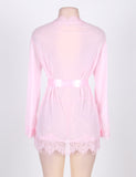 New Sheer Lace Trim Purple & Red & Black & White & Pink Robe With Thong